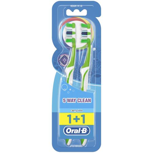 Oral-B Complete 5 Way Clean Medium Toothbrush 40mm Πράσινη Οδοντόβουρτσα με Μεσαίας Σκληρότητας Ίνες για Βαθύ Καθαρισμό 2 Τεμάχια